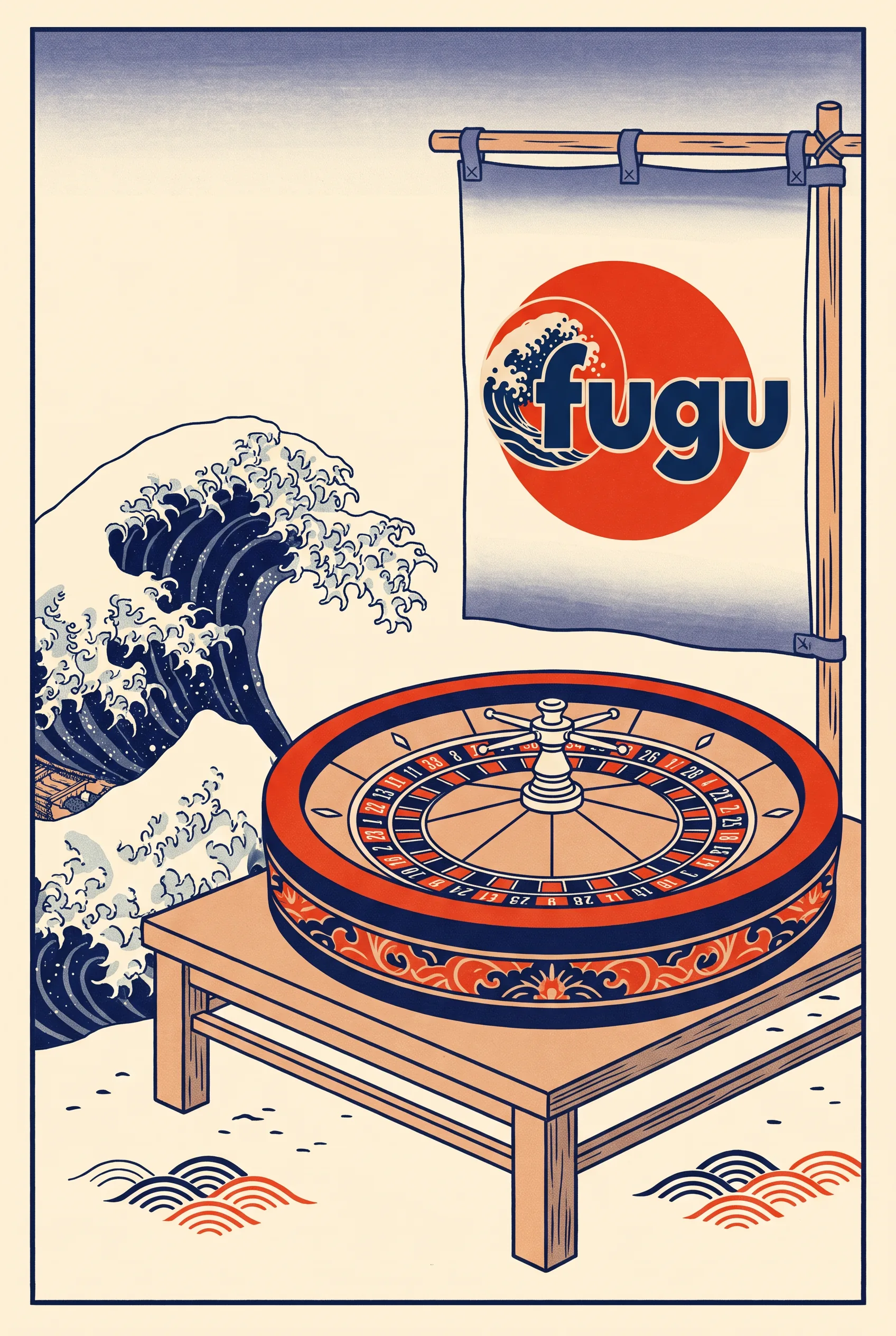 Fugu live casino illustration with a roulette wheel
